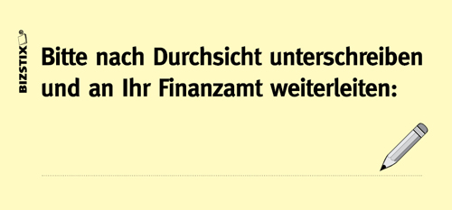 BIZSTIX® Business Haftnotizen "Bitte nach Durchsicht unterschreiben und an Ihr Finanzamt"