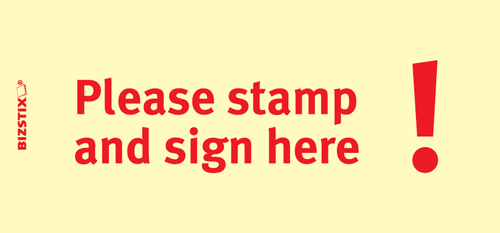 BIZSTIX® Business Haftnotizen "Please stamp and sign here!"