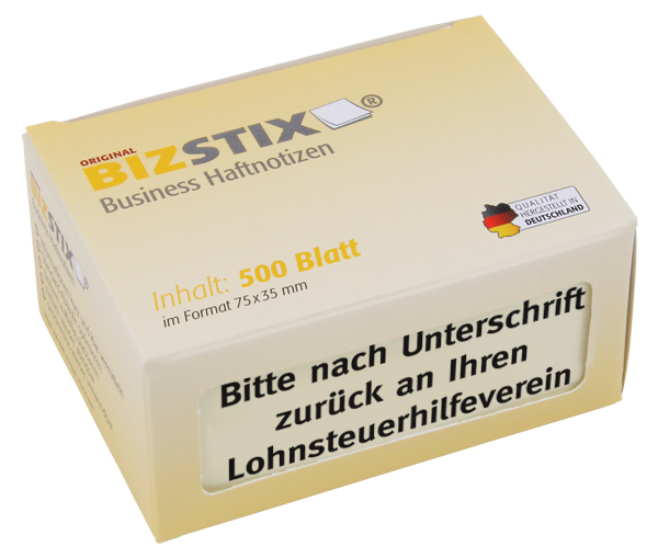 BIZSTIX® Business Haftnotizen "Bitte nach Unterschrift zurück an Ihren Lohnsteuerhilfeverein"