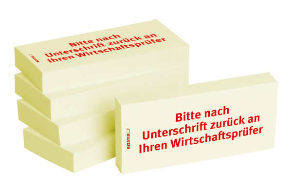 BIZSTIX® Business Haftnotizen "Bitte nach Unterschrift zurück an Ihren Wirtschaftsprüfer"