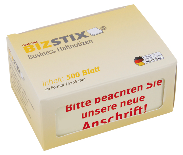 BIZSTIX® Business Haftnotizen "Beachten Sie unsere neue Anschrift!"