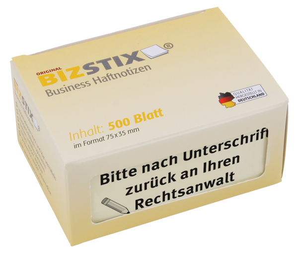 BIZSTIX® Business Haftnotizen "Bitte mit Unterschrift zurück an Ihren Rechtsanwalt"