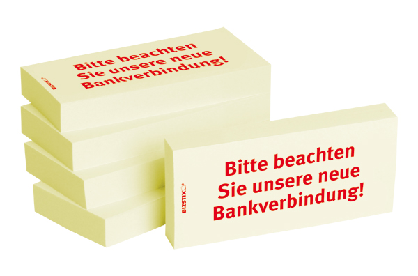 BIZSTIX® Business Haftnotizen "Bitte beachten Sie unsere neue Bankverbindung!"